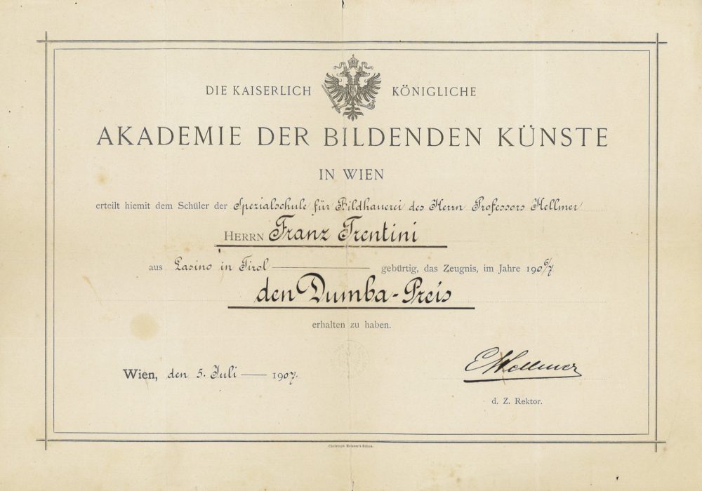 Premio Dumba dell'Accademia di belle arti di Vienna, vinto dallo scultore nel 1907.